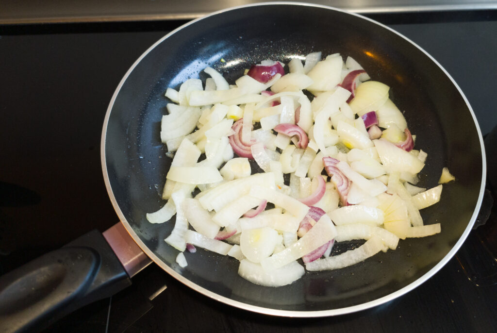 Saute onions on a pan