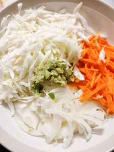 All vegetables with pounded ginger, garlic and chilli in a bowl