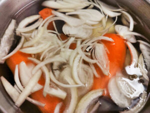 Vegetables covered in water in a bowl