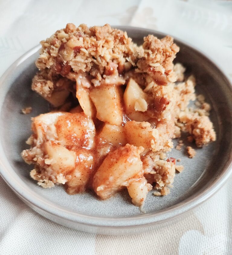 Peach Crumble on a dessert plate