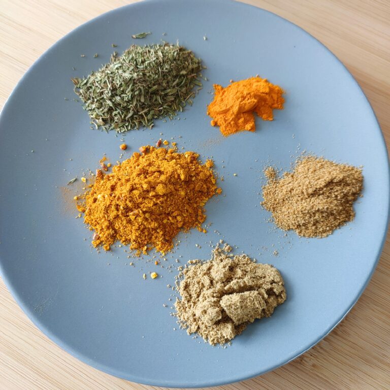 Spice Mix on a blue coloured plate on a working surface