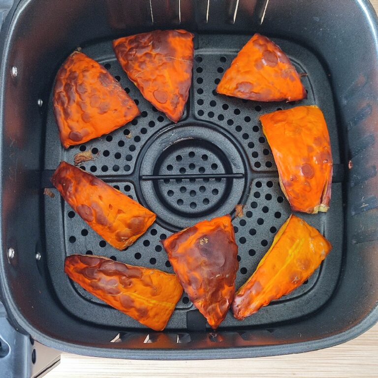 Roasted pumpkin pieces in air fryer