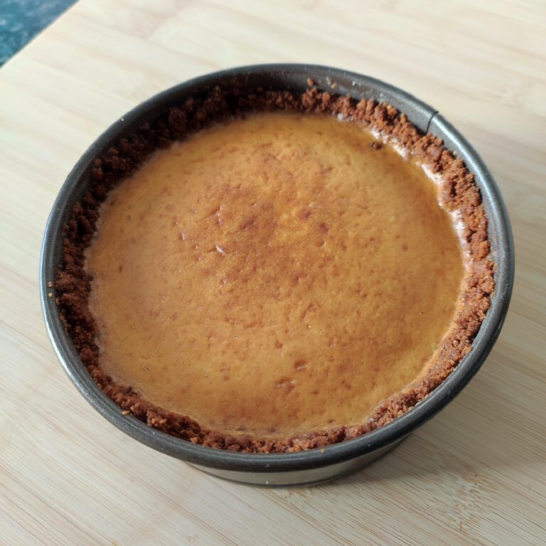 Baked Rustic Airfryer Pumpkin Spiced Cheesecake in the mould/tin