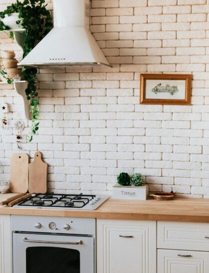 A kitchen with a country style decoration