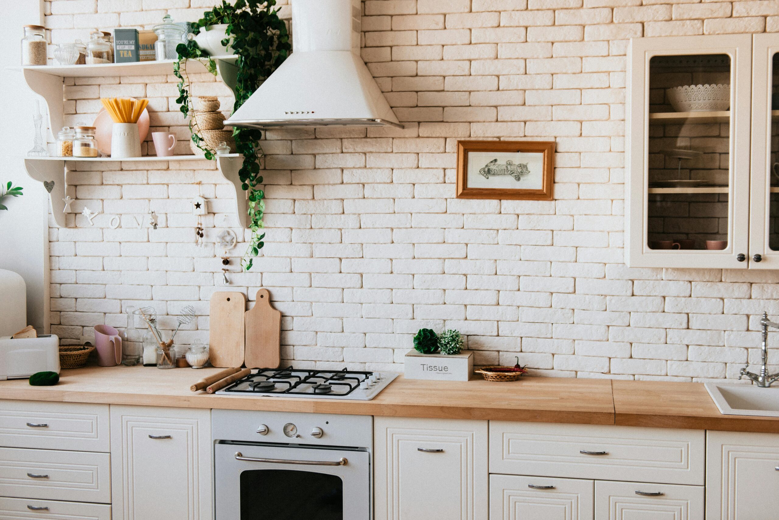 A kitchen with a country style decoration