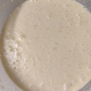 Clafoutis batter (after whisking) in a mixing bowl