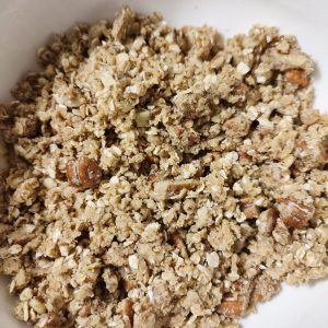 Crumble mix in a bowl (after mixing)