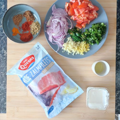 Ingredients for South Indian Fish Curry on a working surface