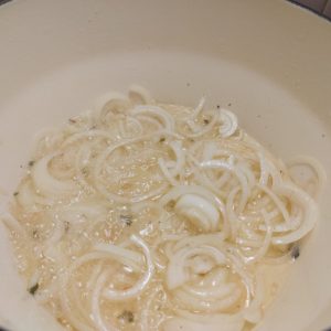 Sautéing onions in a casserole dish