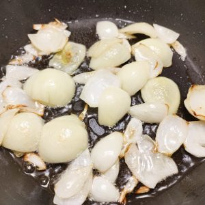 Sauteeing onions in a pan