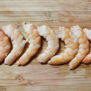 Shrimps on a chopping board