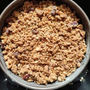 Peach crumble after baking in the airfryer